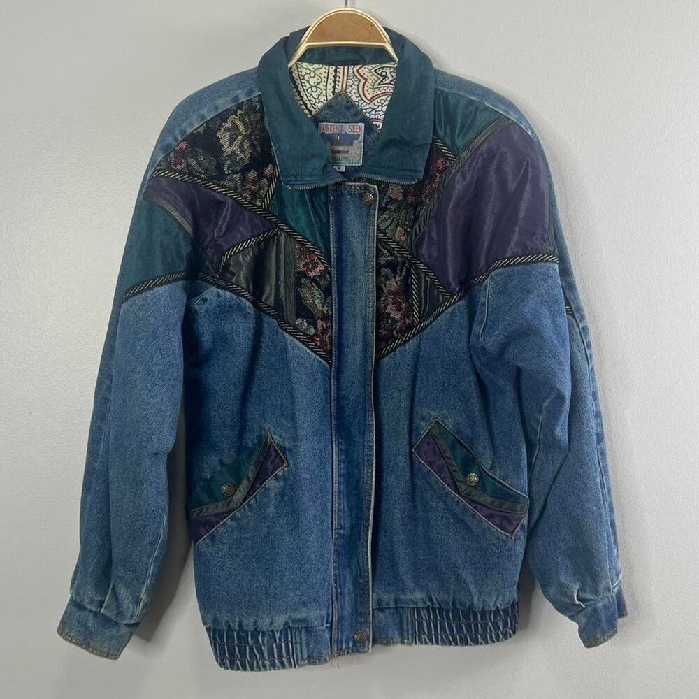 Vintage 80s Current Seen Denim Tapestry Jacket Men Size Small